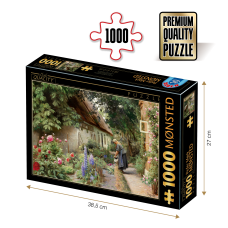 PUZZLE 1000 PIESE - PEDER MORK MONSTED - AN OLD WOMAN WATERING THE FLOWERS BEHIND THE THACHED FARMHOUSE - CASA FERMEI - 50328-04 - (77646)